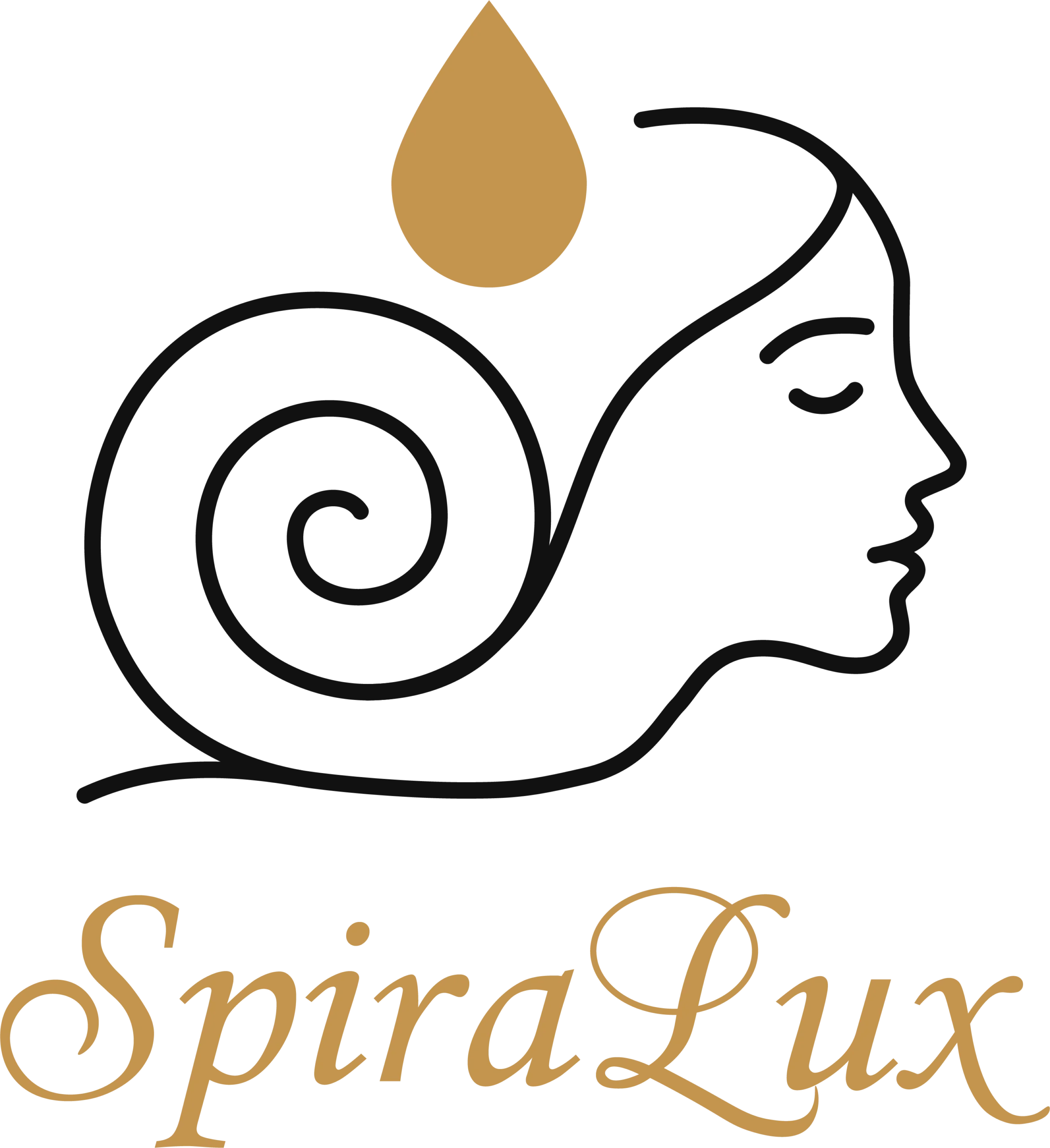 Logo SPIRALUX CORSIVO , rappresenta la bellezza femminile associata alla spirale della lumaca