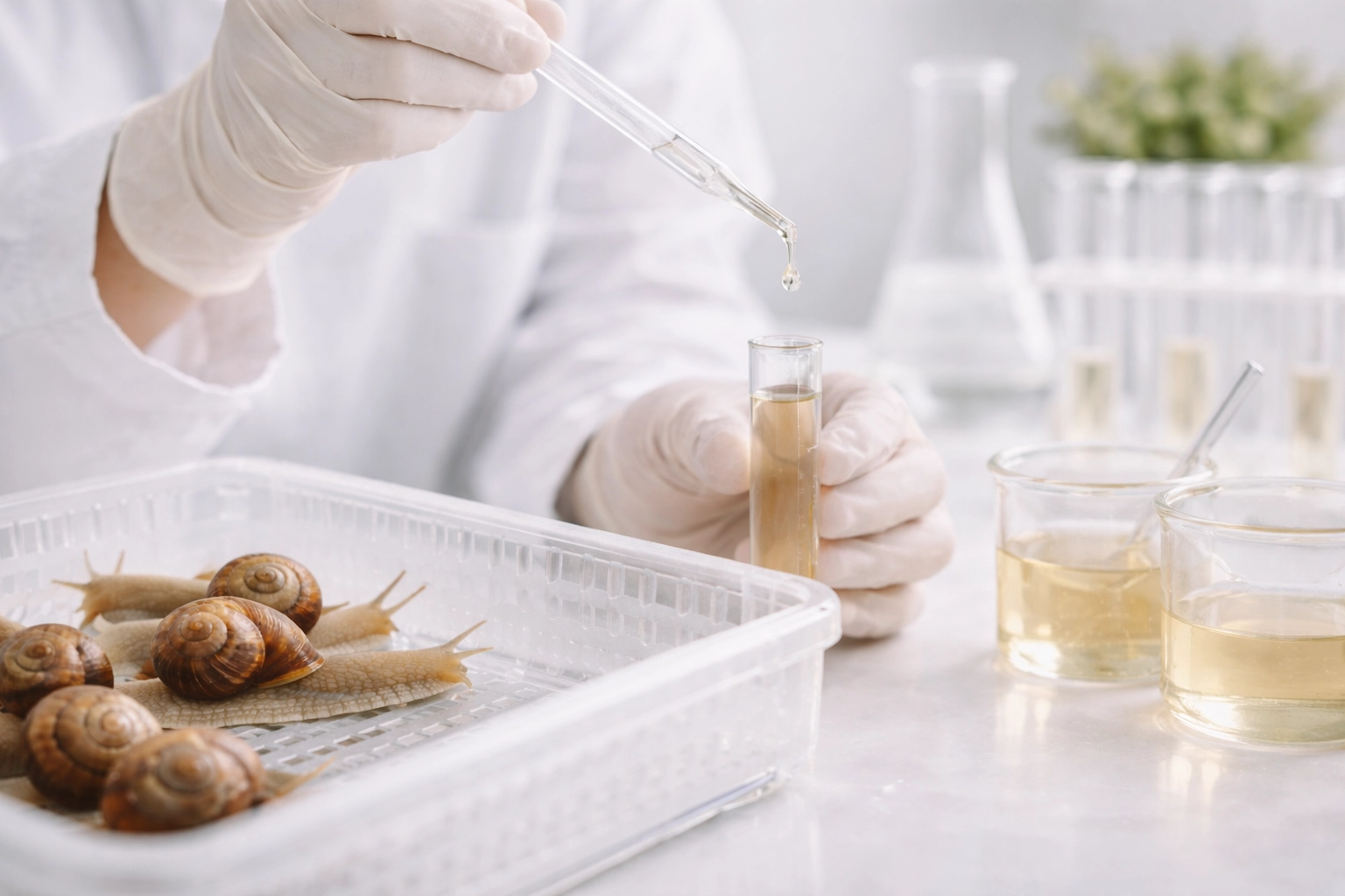 estrazione bava lumaca in laboratorio